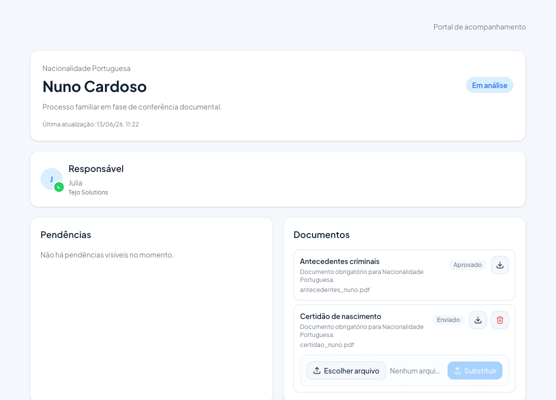 Portal de acompanhamento do cliente no Nexxo
