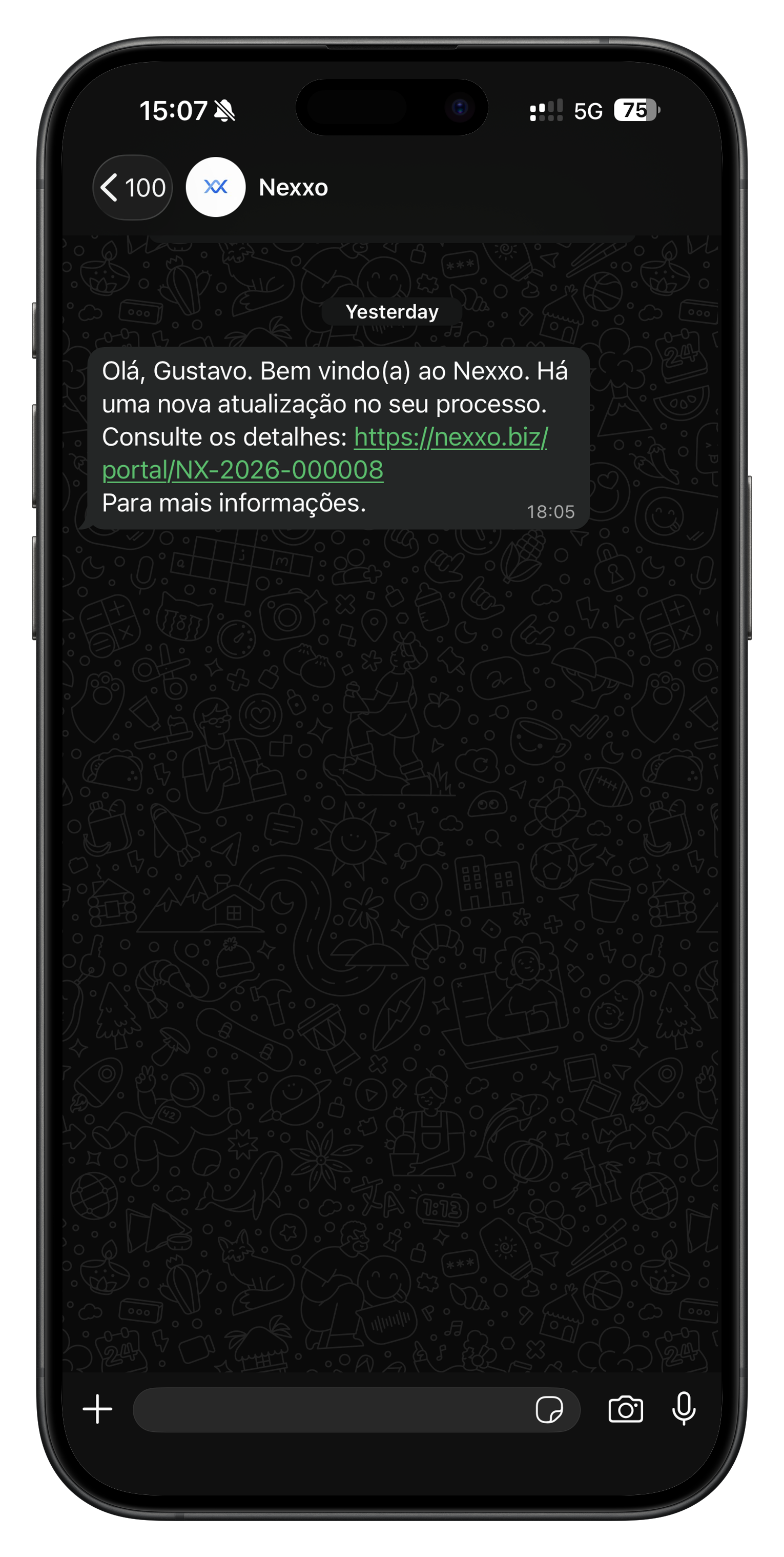 Mensagem no WhatsApp do cliente